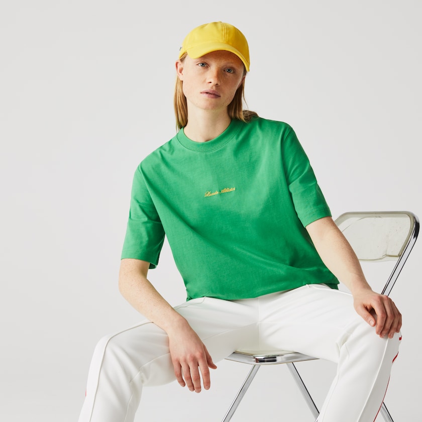 Camiseta Lacoste LIVE Relaxed Fit Embroidered Cotton Mujer Verdes | HQ9-31993J1