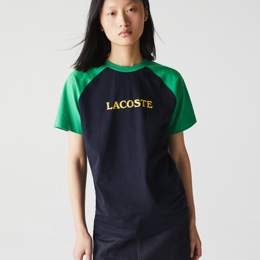 Camiseta Lacoste LIVE Two-Tone Cotton Mujer Azul Marino Azules Verdes | LX0-37433S1