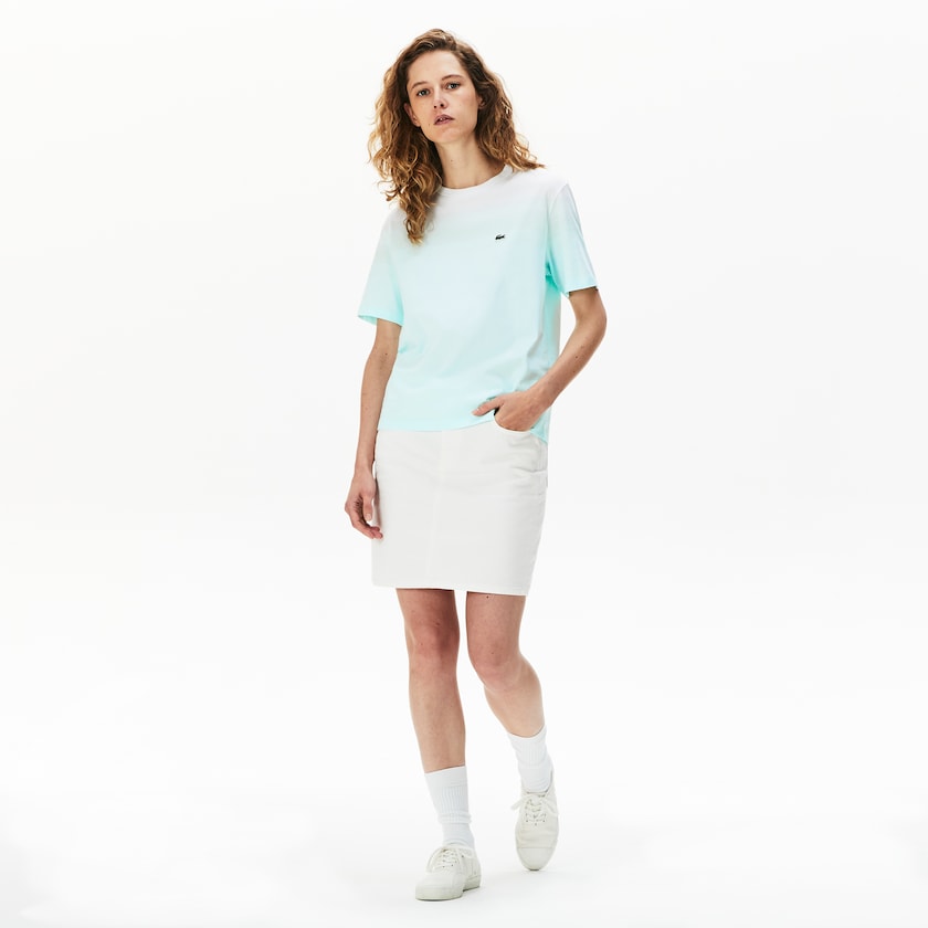 Camiseta Lacoste Made in France Crew Neck Organic Cotton Mujer Turquesa Verdes Claro Blancos | ZH0-85708H4