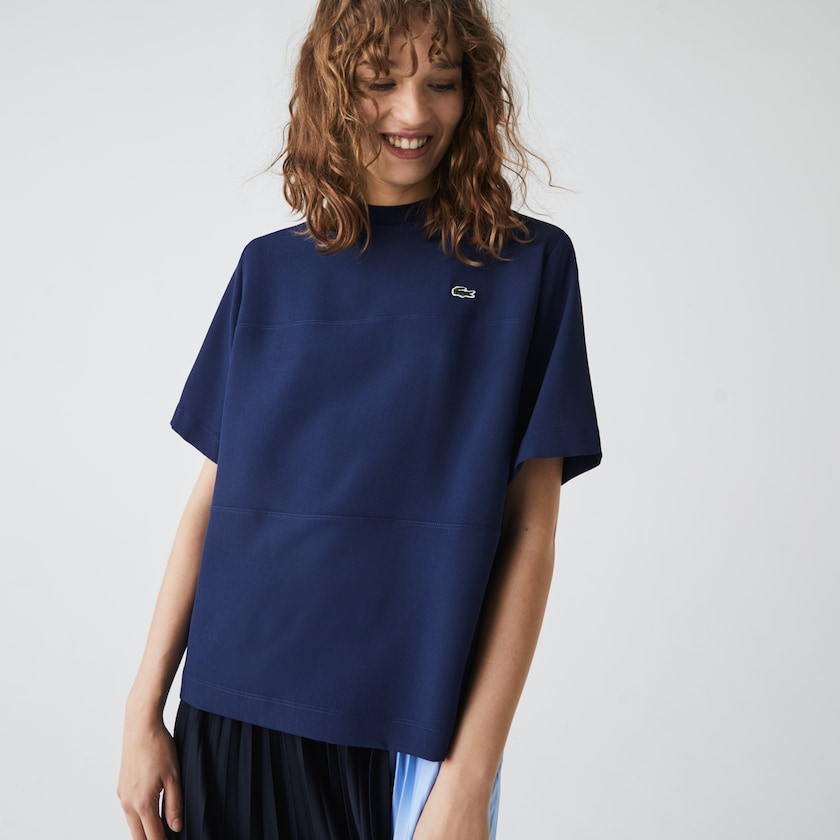 Camiseta Lacoste Paneled Crewneck Mujer Azules | KA9-07920N6