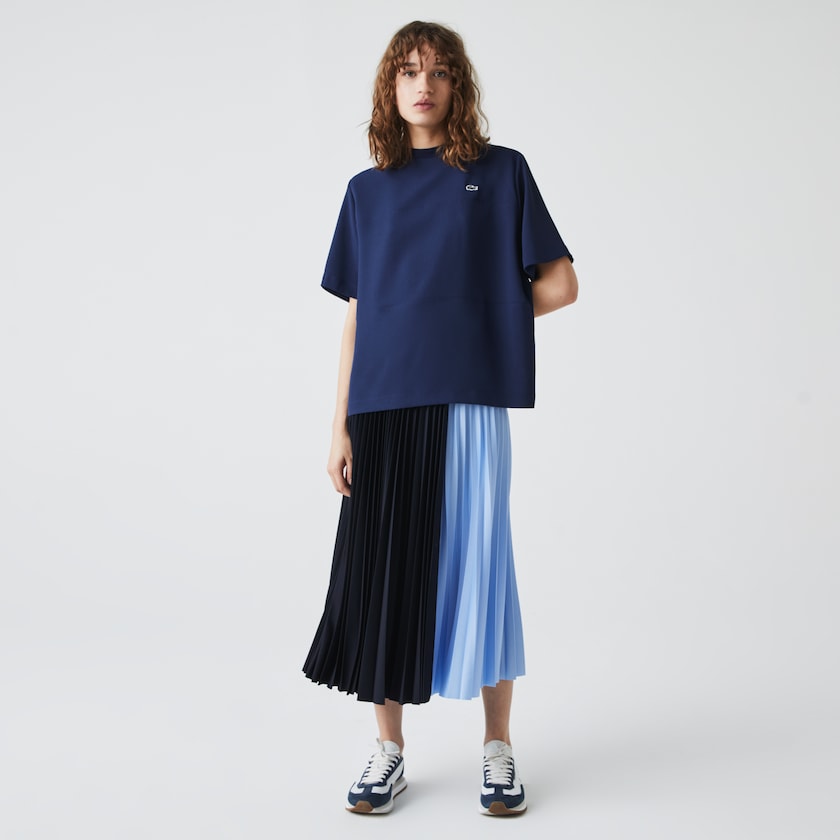 Camiseta Lacoste Paneled Crewneck Mujer Azules | KA9-07920N6