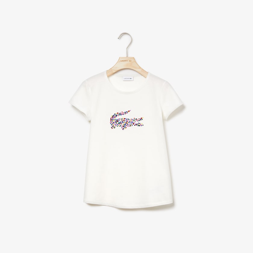 Camiseta Lacoste Niños Blancos Polka Dot Print Crocodile Cotton JM5-19711G7