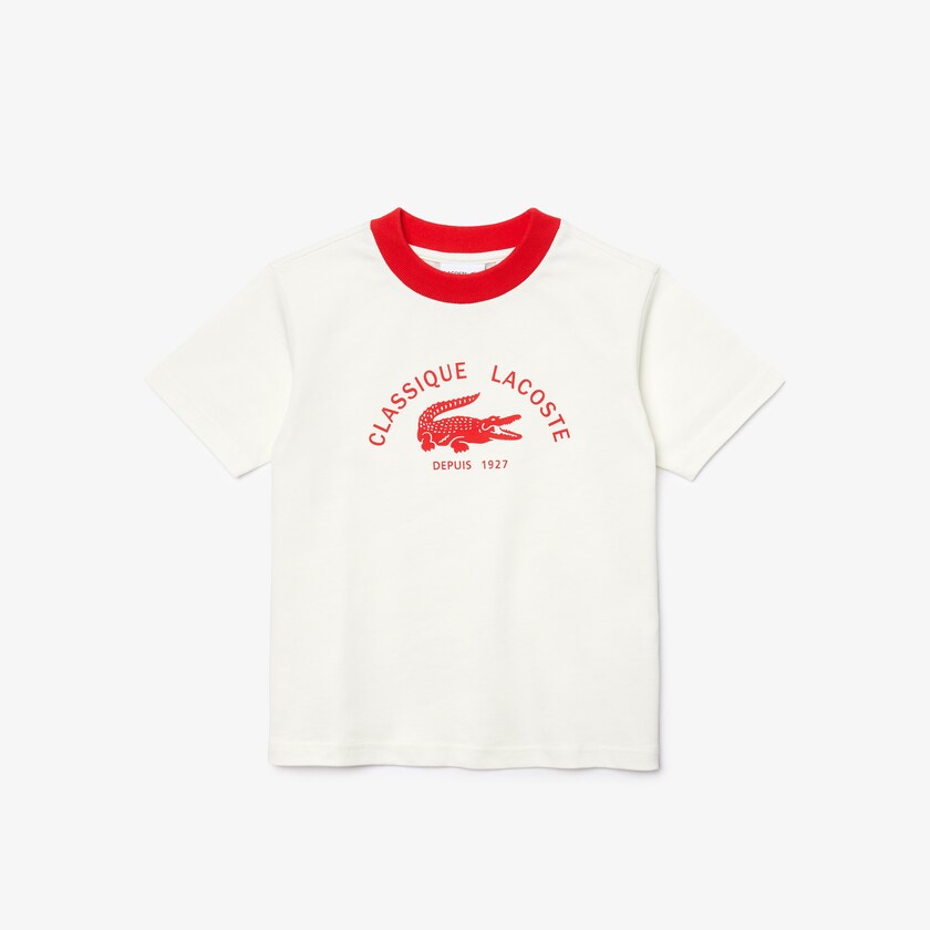 Camiseta Lacoste Niños Blancos Rojos Ringer Crewneck Lightweight Printed Cotton CI3-77747O2
