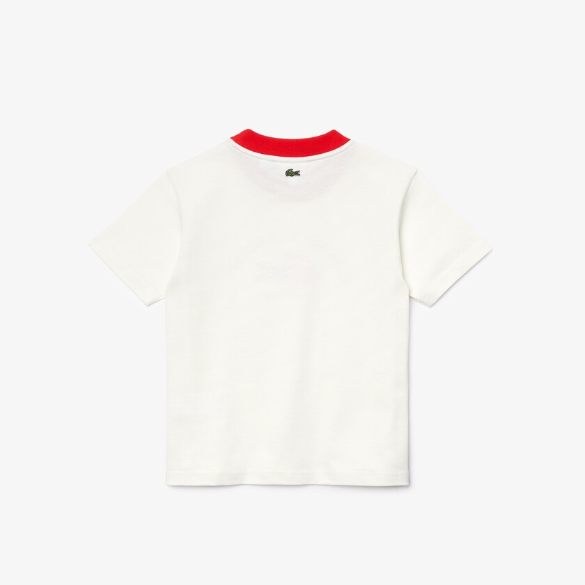 Camiseta Lacoste Niños Blancos Rojos Ringer Crewneck Lightweight Printed Cotton CI3-77747O2