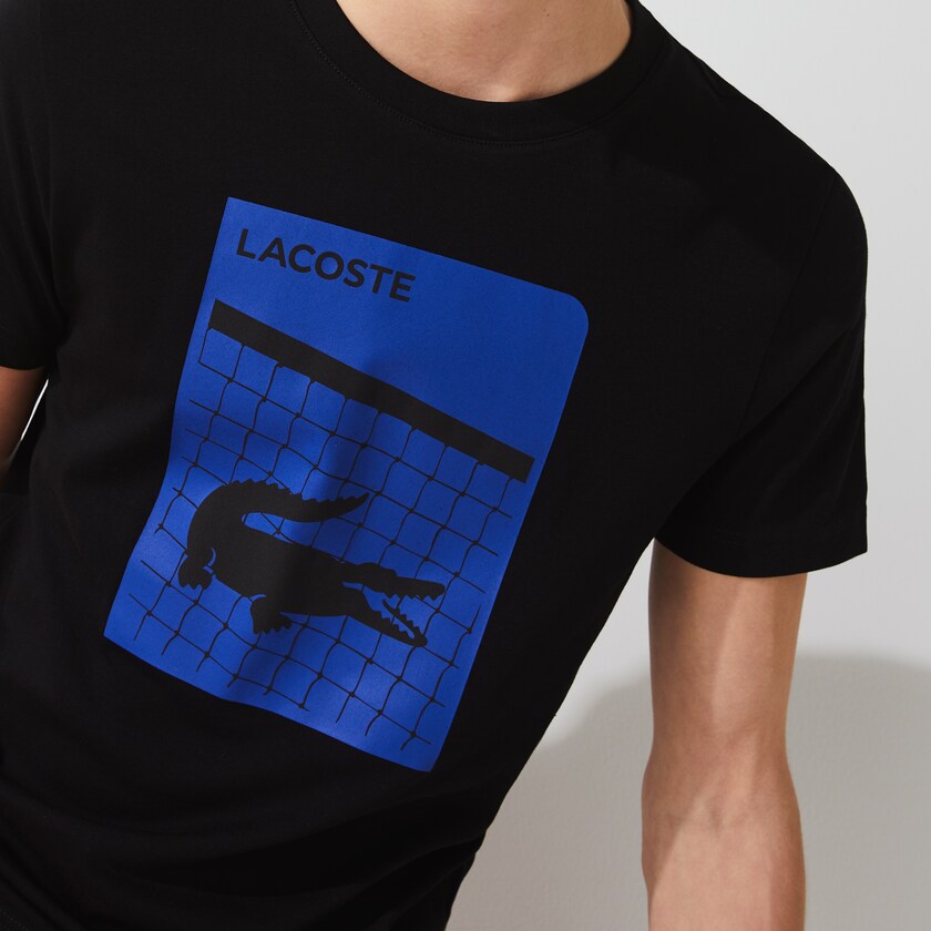 Camiseta Lacoste SPORT 3D Print Breathable Hombre Negros | ZA9-90549F5