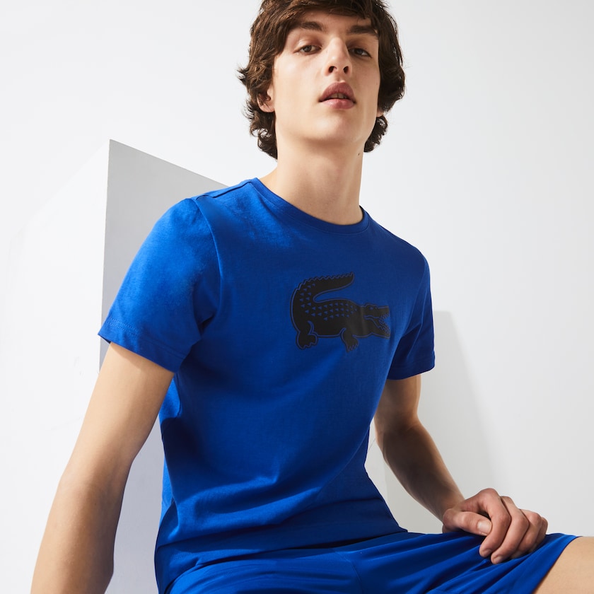 Camiseta Lacoste SPORT 3D Print Crocodile Breathable Jersey Hombre Azules Negros | JQ0-67416T9
