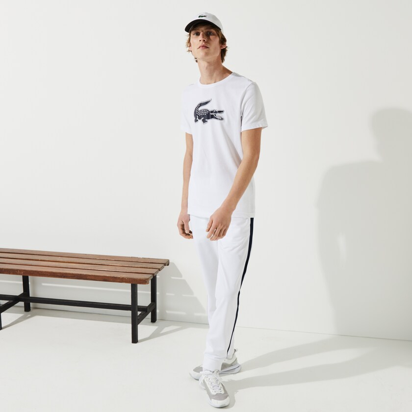 Camiseta Lacoste SPORT 3D Print Crocodile Breathable Jersey Hombre Blancos Azul Marino Azules | VK1-61206I7