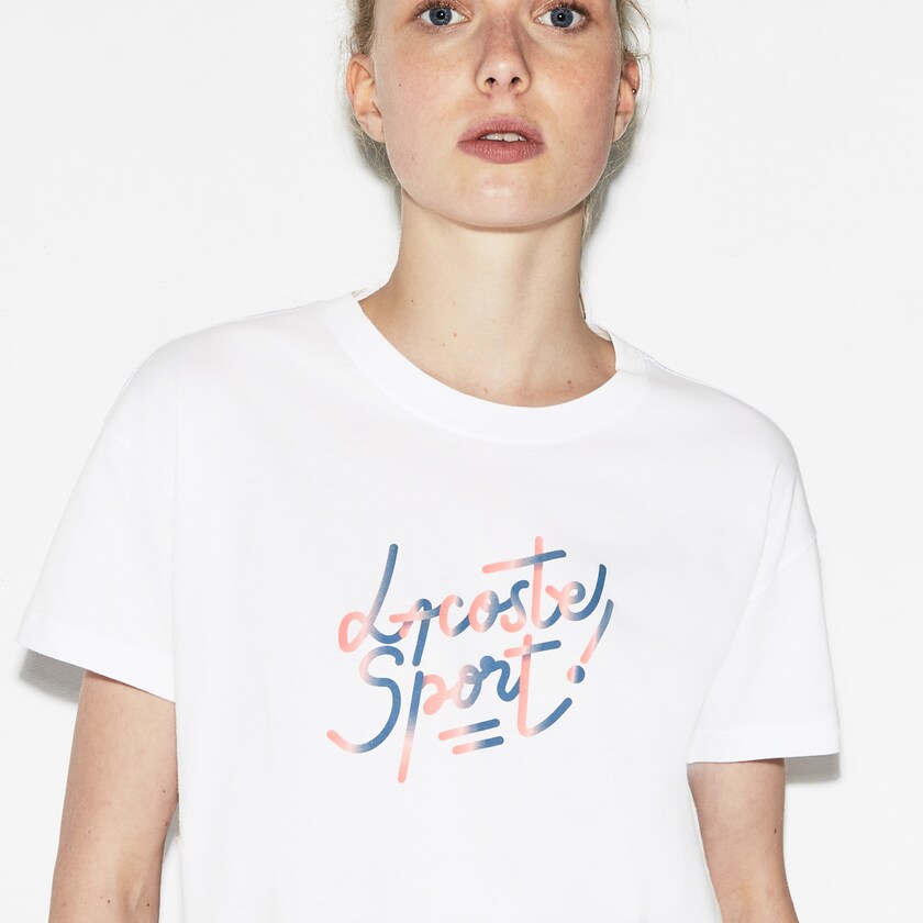 Camiseta Lacoste SPORT Crew Neck Shaded Design Tennis Mujer Blancos Rojos Rosas Azules | AL0-66706C4