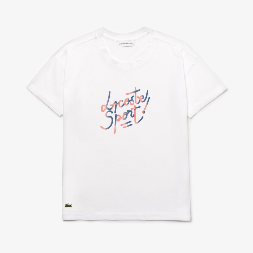 Camiseta Lacoste SPORT Crew Neck Shaded Design Tennis Mujer Blancos Rojos Rosas Azules | AL0-66706C4