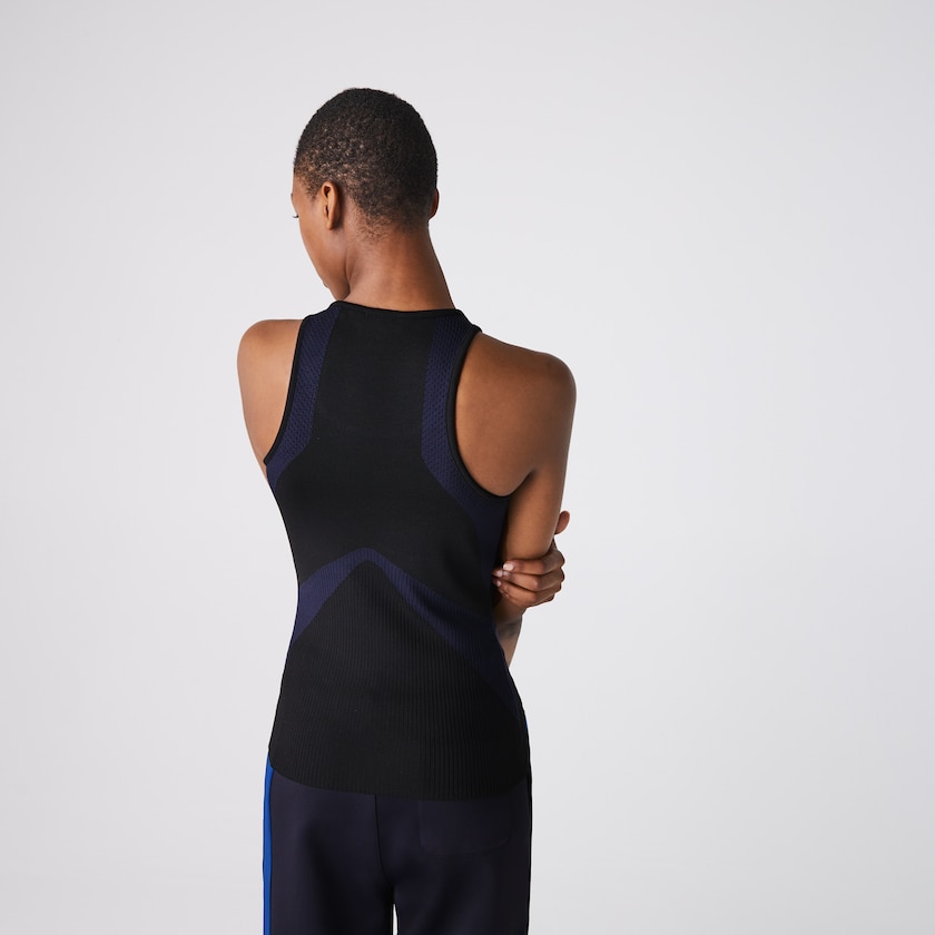 Camiseta Lacoste SPORT Ergonomic Knit Tank Top Mujer Negros Azul Marino Azules | HE6-03390O6