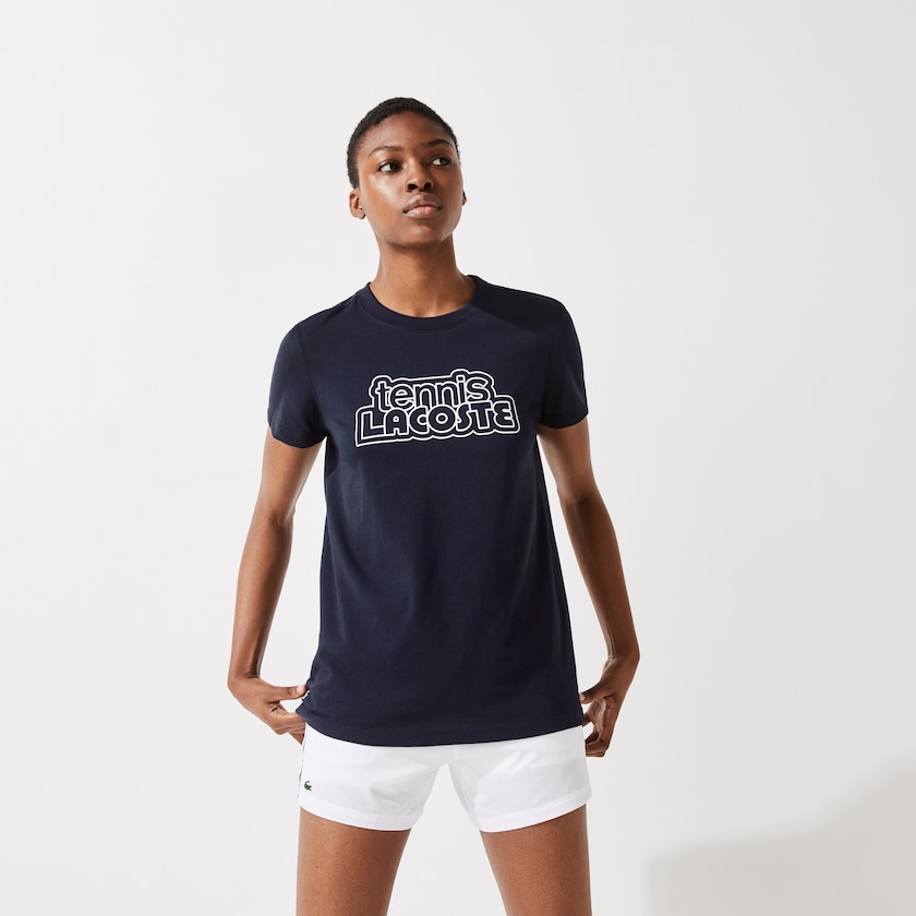 Camiseta Lacoste SPORT Graphic-Print Tennis Mujer Azul Marino Azules | RW3-13881P2