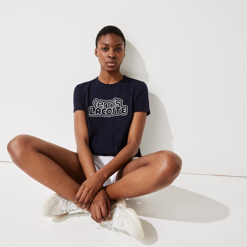 Camiseta Lacoste SPORT Graphic-Print Tennis Mujer Azul Marino Azules | RW3-13881P2