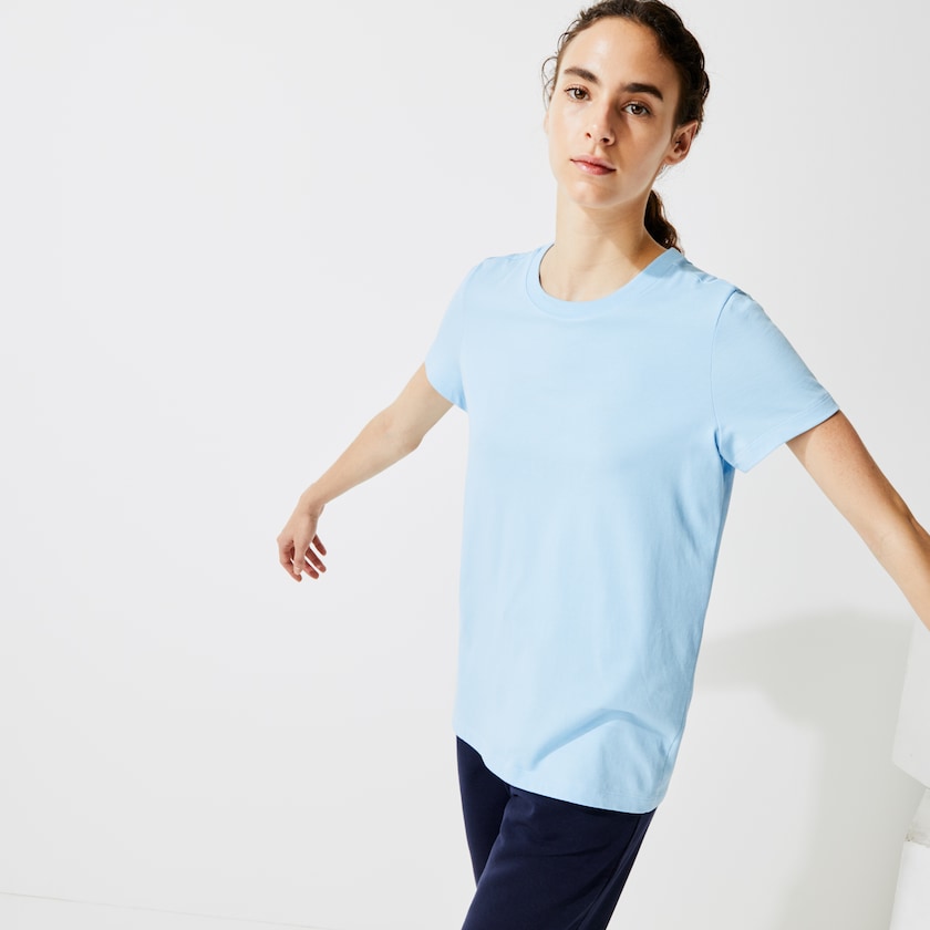 Camiseta Lacoste SPORT Logo Print Organic Cotton Tennis Mujer Azules | RX2-10581C3