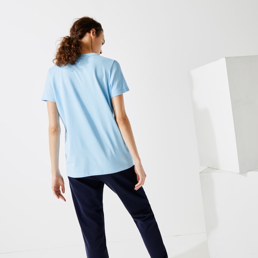 Camiseta Lacoste SPORT Logo Print Organic Cotton Tennis Mujer Azules | RX2-10581C3