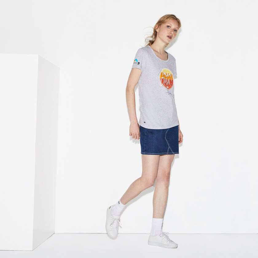 Camiseta Lacoste SPORT Miami Open Edition Mujer Grises | SV0-71697F5