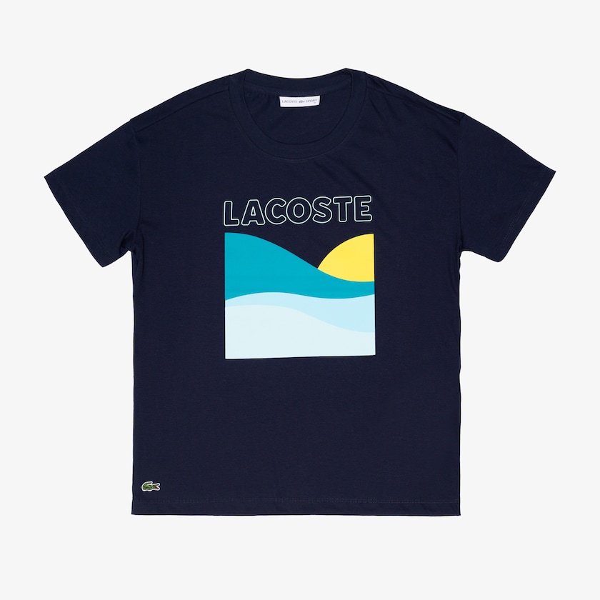 Camiseta Lacoste SPORT Printed Tennis Mujer Azul Marino Azules Blancos | WK6-83078J5