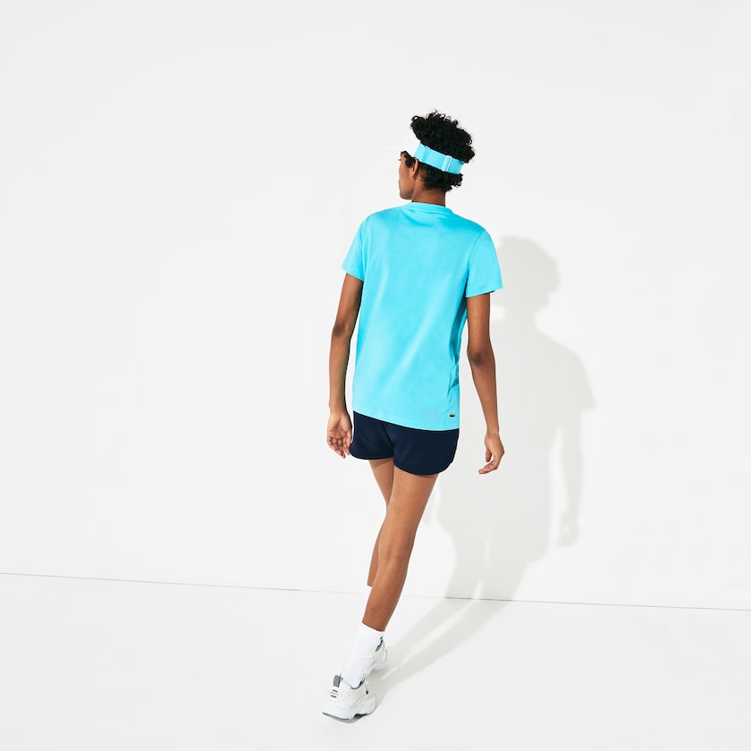 Camiseta Lacoste SPORT Roland Garros Logo Mujer Turquesa Blancos Verdes | DU2-26642A2