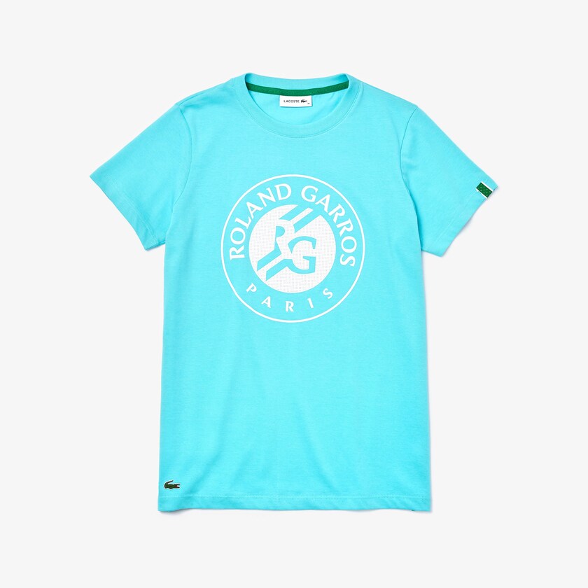 Camiseta Lacoste SPORT Roland Garros Logo Mujer Turquesa Blancos Verdes | DU2-26642A2
