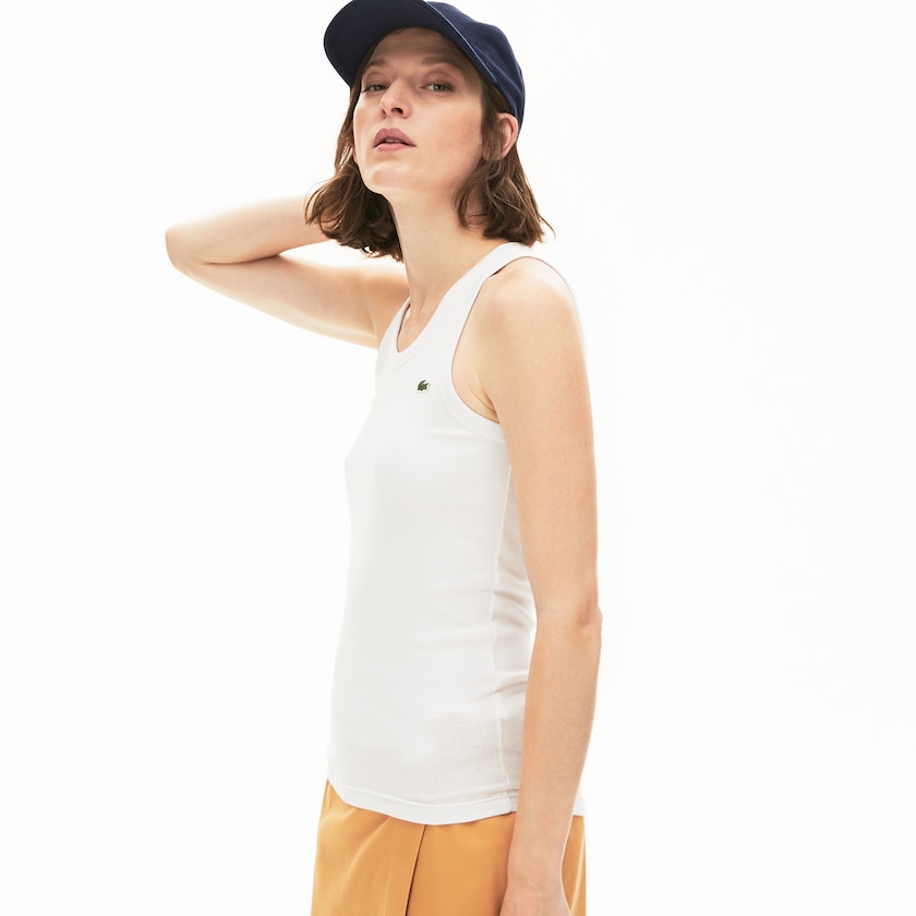 Camiseta Lacoste Sleeveless Scoopneck Top Mujer Blancos | SP4-89658L4