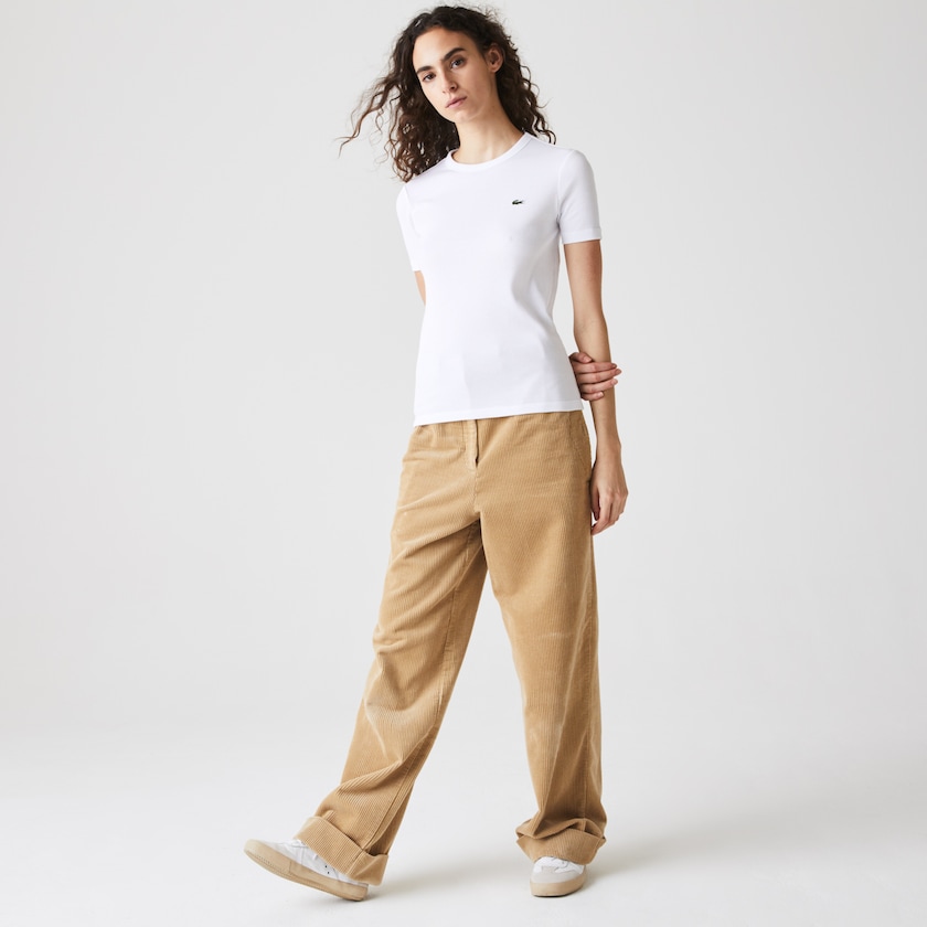 Camiseta Lacoste Soft Cotton Crew Neck Mujer Blancos | DZ9-97579A9