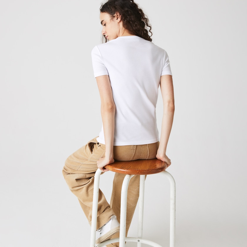 Camiseta Lacoste Soft Cotton Crew Neck Mujer Blancos | DZ9-97579A9