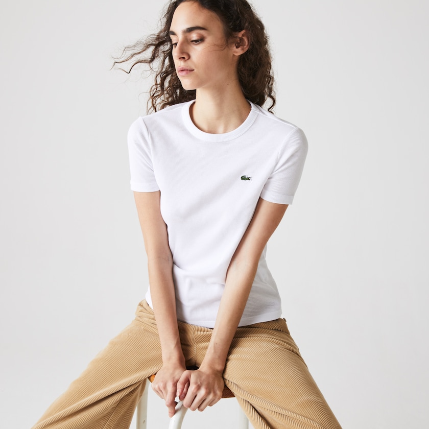 Camiseta Lacoste Soft Cotton Crew Neck Mujer Blancos | DZ9-97579A9