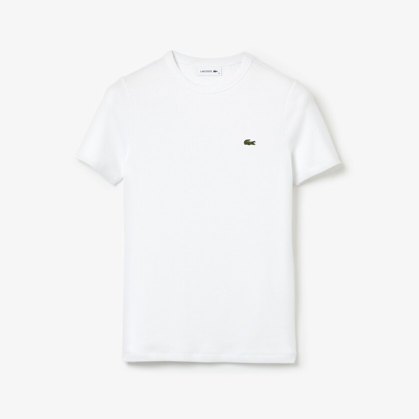 Camiseta Lacoste Soft Cotton Crew Neck Mujer Blancos | DZ9-97579A9