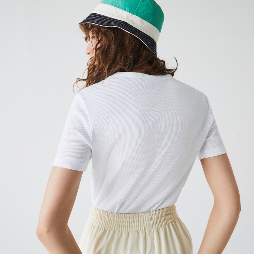 Camiseta Lacoste Soft Cotton V-Neck Mujer Blancos | AC7-29442N0