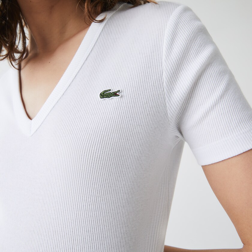 Camiseta Lacoste Soft Cotton V-Neck Mujer Blancos | AC7-29442N0