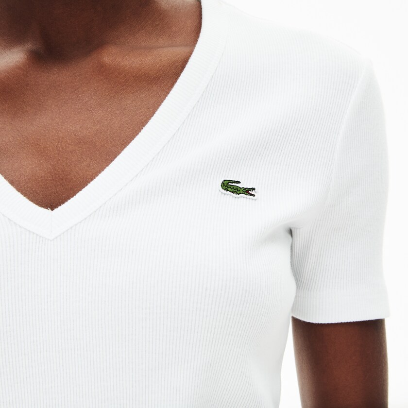 Camiseta Lacoste Soft Cotton V-Neck Mujer Blancos | AC7-29442N0