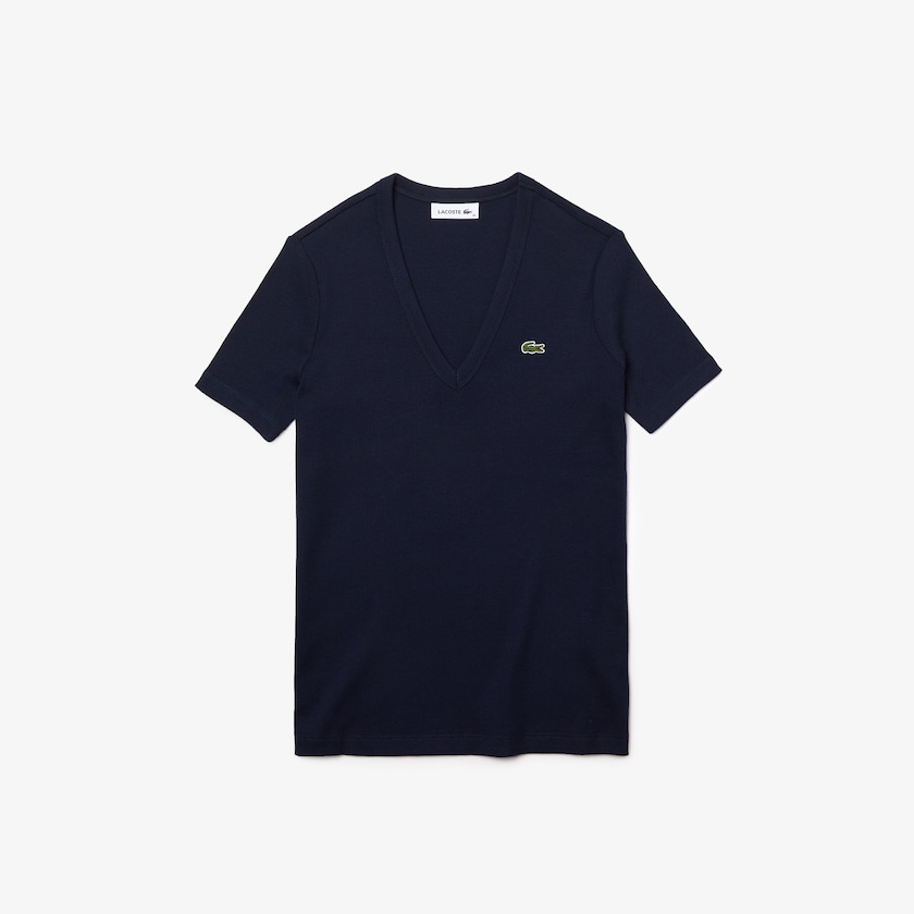 Camiseta Lacoste Soft Cotton V-Neck Mujer Azul Marino Azules | UM9-40434T1