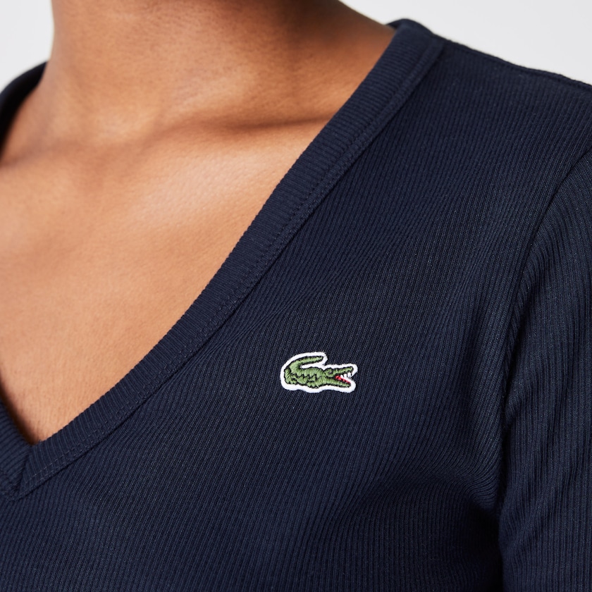Camiseta Lacoste Soft Cotton V-Neck Mujer Azul Marino Azules | UM9-40434T1