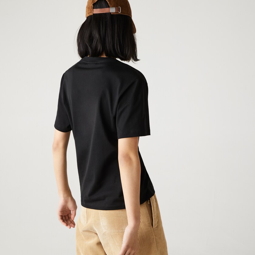 Camiseta Lacoste V-Neck Premium Cotton Mujer Negros | OI2-98519T3