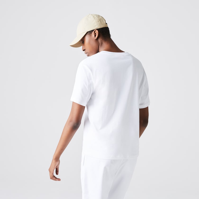 Camiseta Lacoste V-Neck Premium Cotton Mujer Blancos | HP3-96169C5