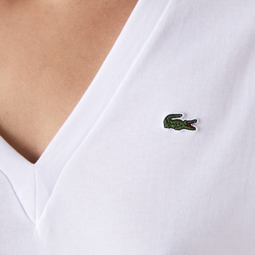 Camiseta Lacoste V-Neck Premium Cotton Mujer Blancos | HP3-96169C5
