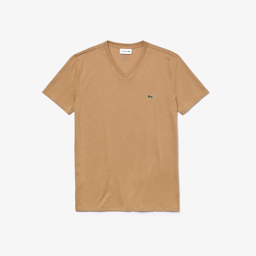 Camiseta Lacoste V-neck Pima Cotton Jersey Hombre Beige | UY1-80788Q4