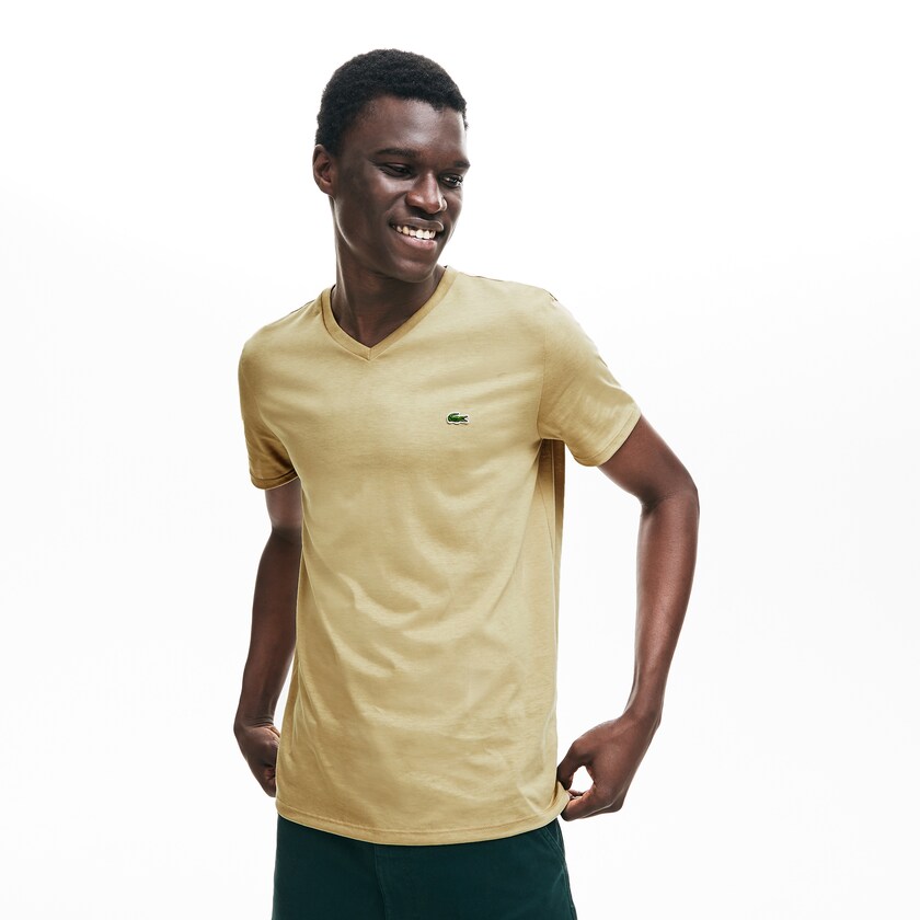 Camiseta Lacoste V-neck Pima Cotton Jersey Hombre Beige | UY1-80788Q4