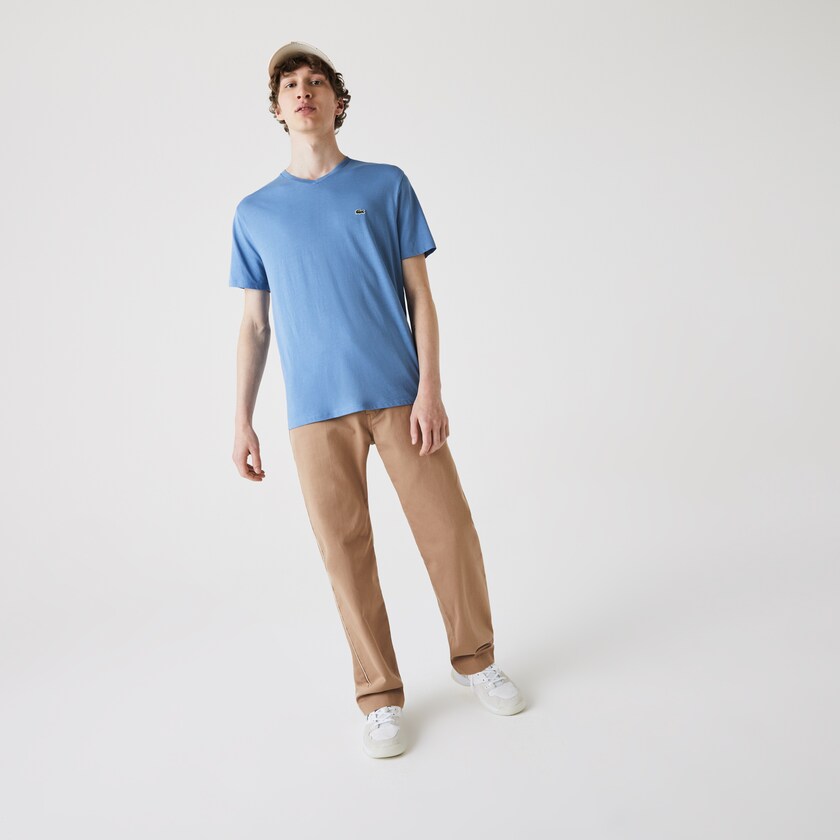 Camiseta Lacoste V-neck Pima Cotton Jersey Hombre Azules | TY7-12881M0