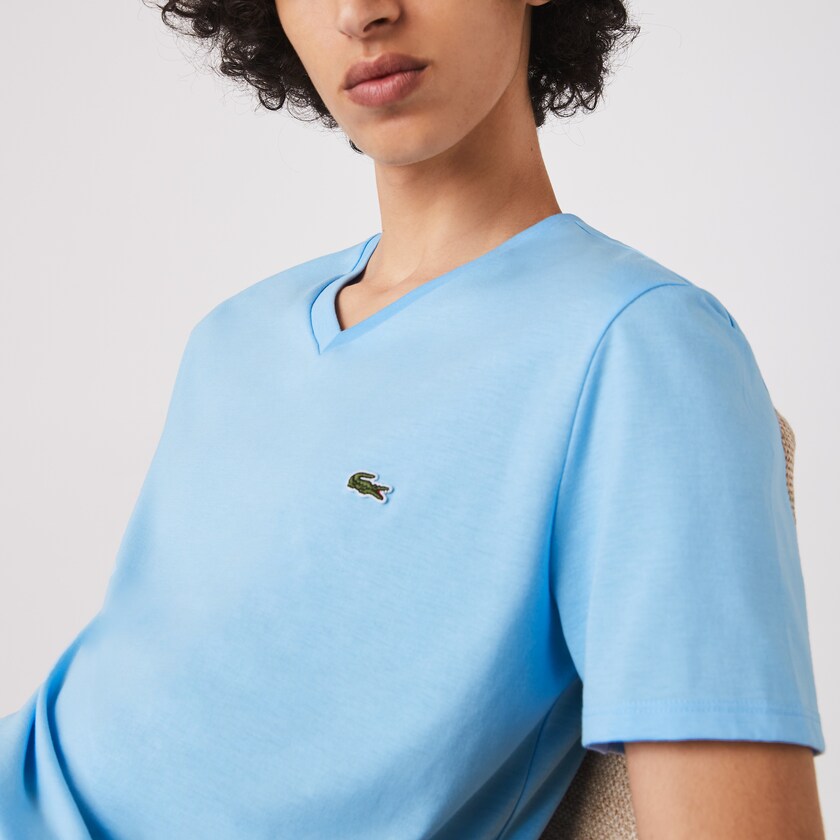 Camiseta Lacoste V-neck Pima Cotton Jersey Hombre Azules | WK3-63676N5