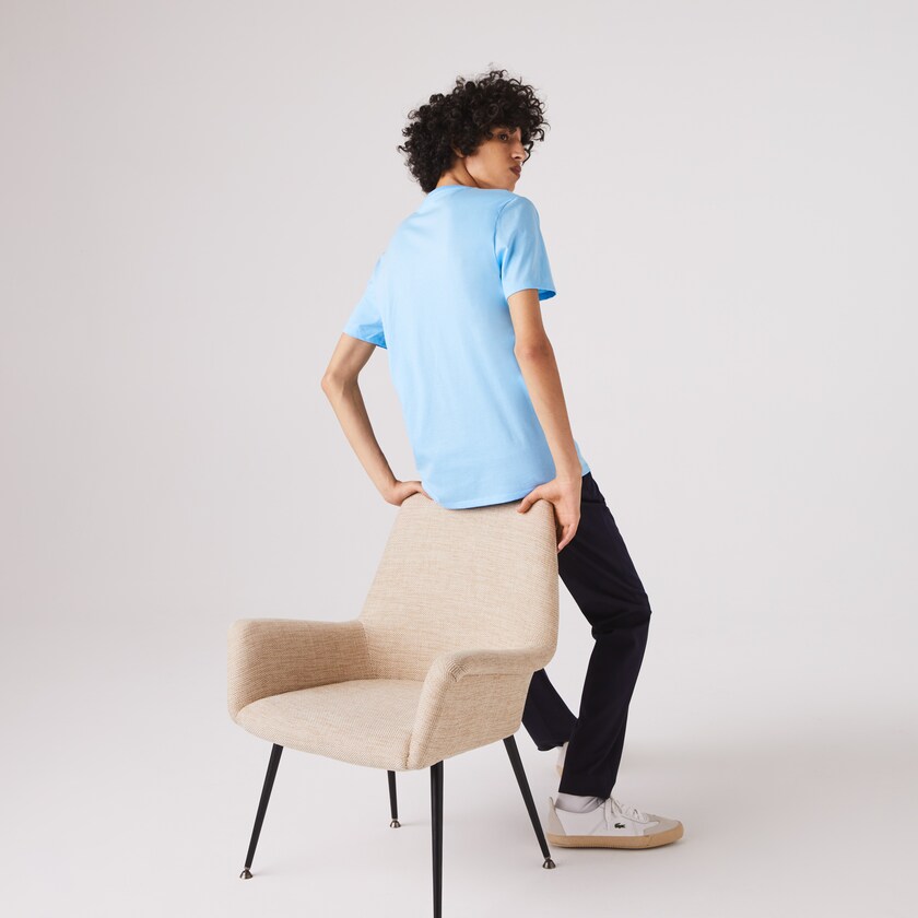 Camiseta Lacoste V-neck Pima Cotton Jersey Hombre Azules | WK3-63676N5