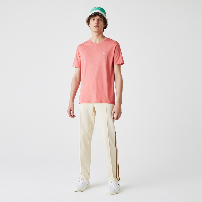 Camiseta Lacoste V-neck Pima Cotton Jersey Hombre Rosas | HE8-94549T1