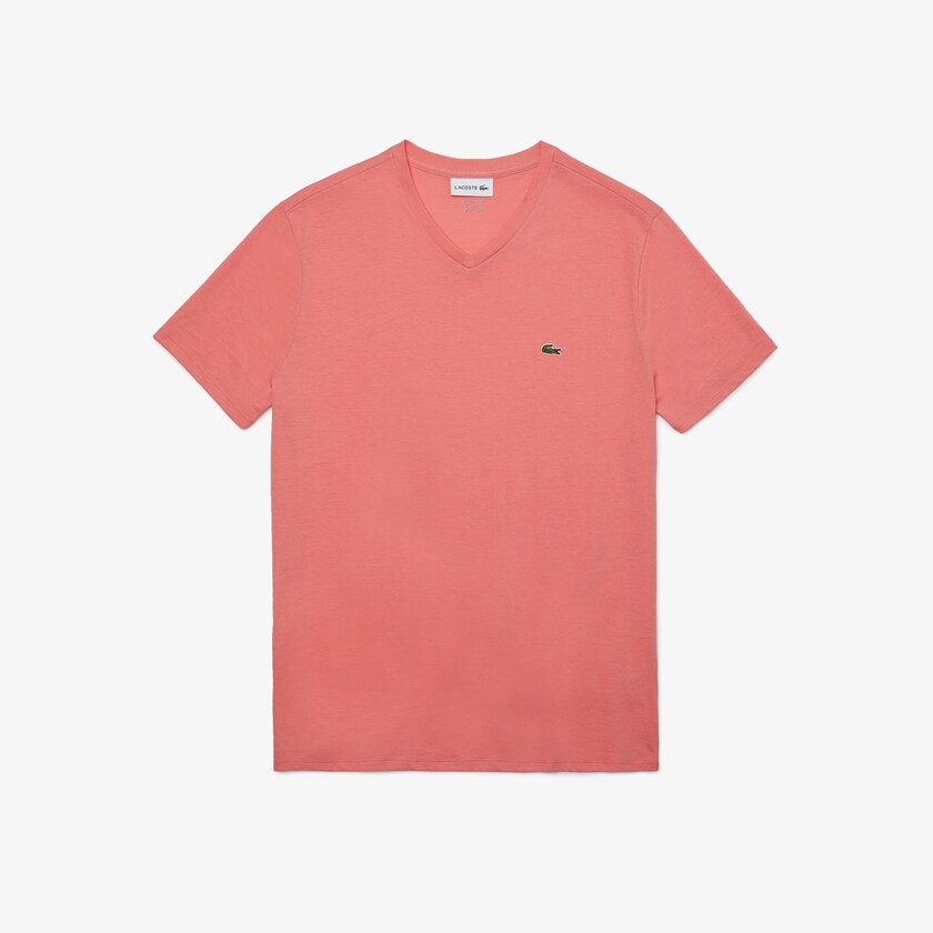 Camiseta Lacoste V-neck Pima Cotton Jersey Hombre Rosas | HE8-94549T1