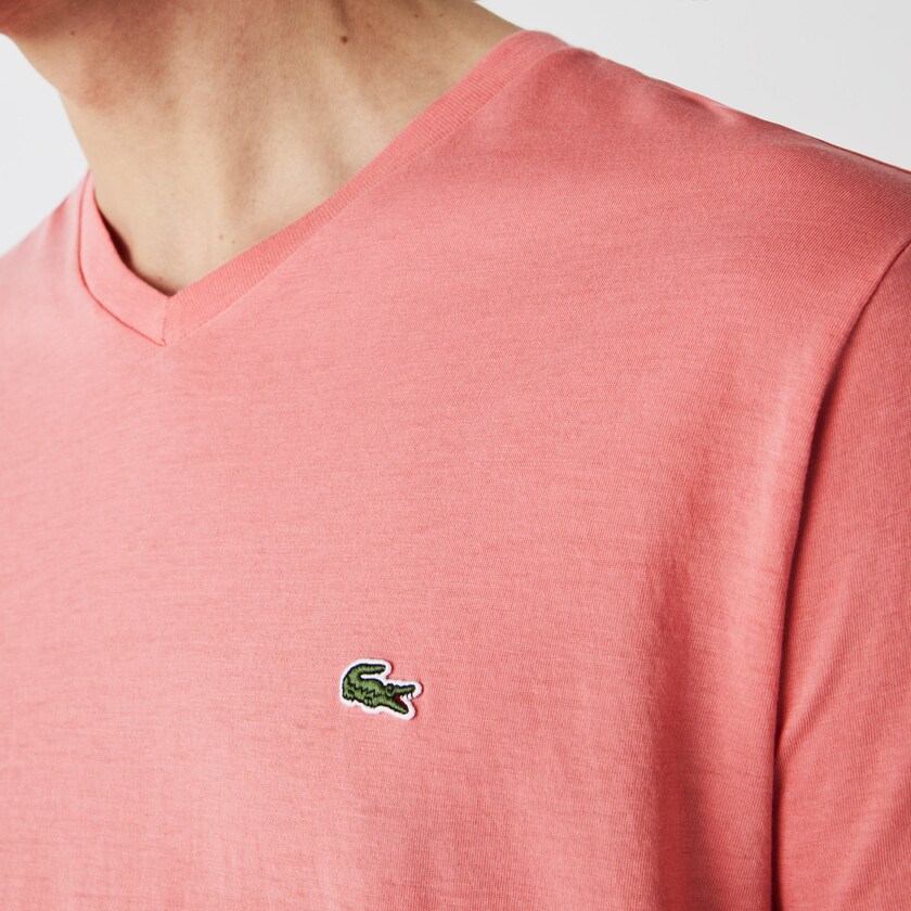Camiseta Lacoste V-neck Pima Cotton Jersey Hombre Rosas | HE8-94549T1