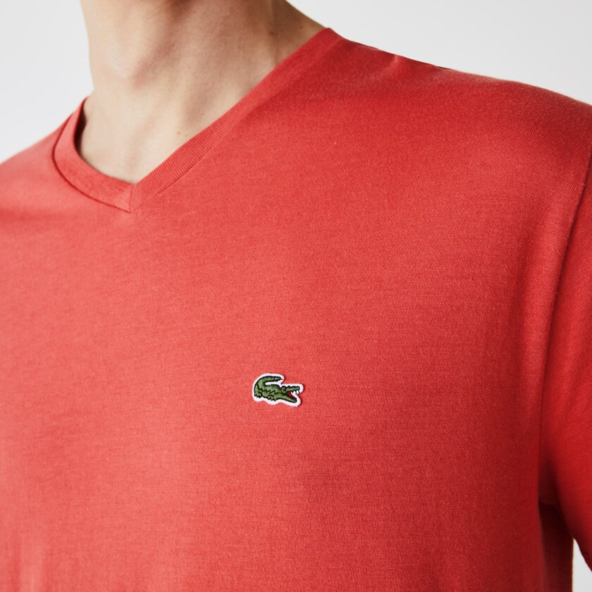 Camiseta Lacoste V-neck Pima Cotton Jersey Hombre Rojos | IH6-20662F4