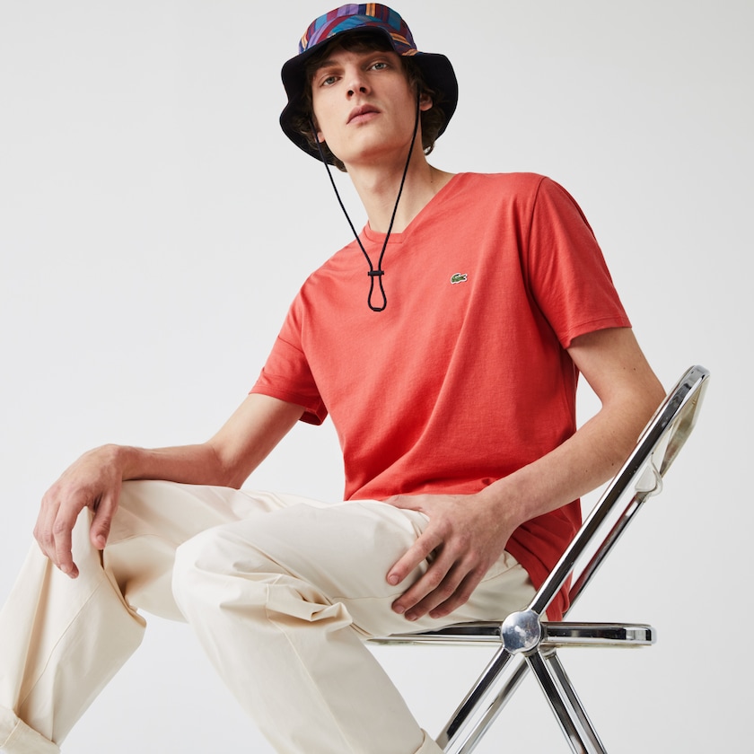 Camiseta Lacoste V-neck Pima Cotton Jersey Hombre Rojos | IH6-20662F4