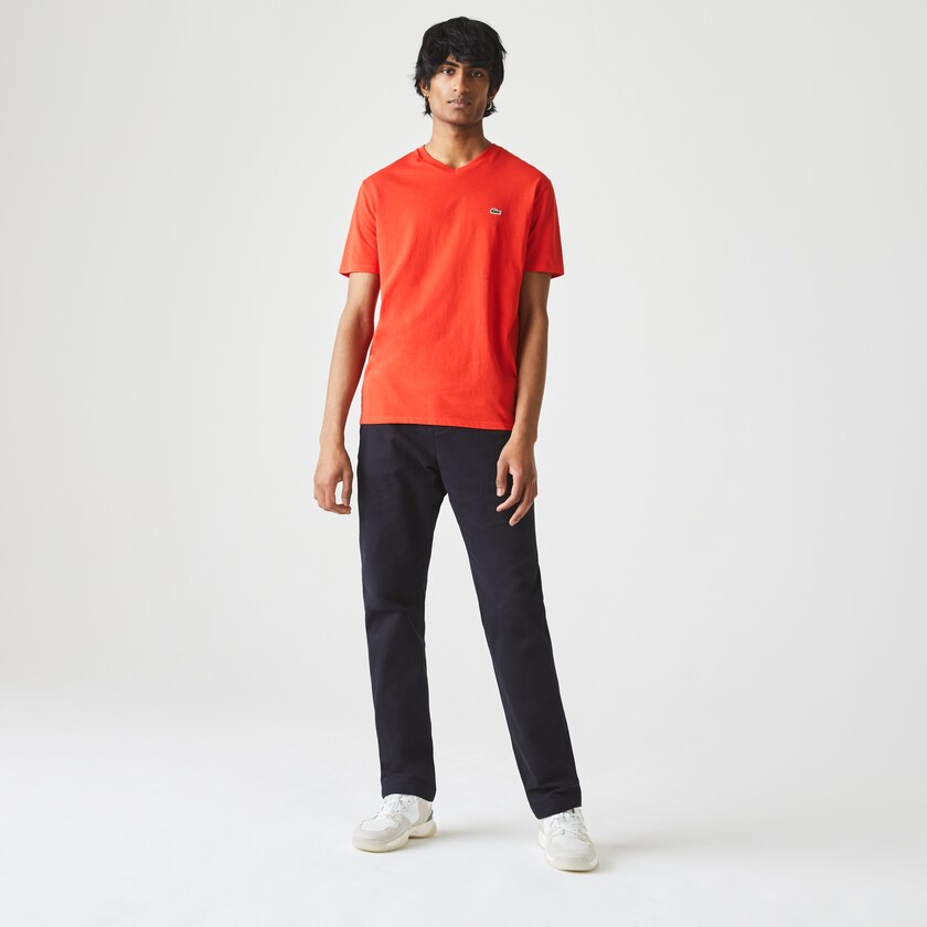 Camiseta Lacoste V-neck Pima Cotton Jersey Hombre Rojos | BL6-07510O5