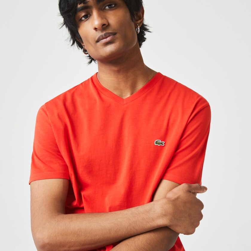 Camiseta Lacoste V-neck Pima Cotton Jersey Hombre Rojos | BL6-07510O5