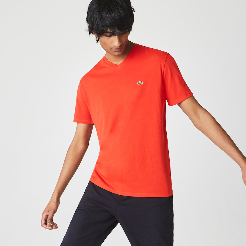 Camiseta Lacoste V-neck Pima Cotton Jersey Hombre Rojos | BL6-07510O5