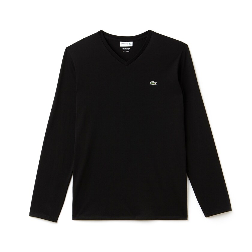 Camiseta Lacoste Hombre Negros V-neck Soft Cotton QC4-08450Q4