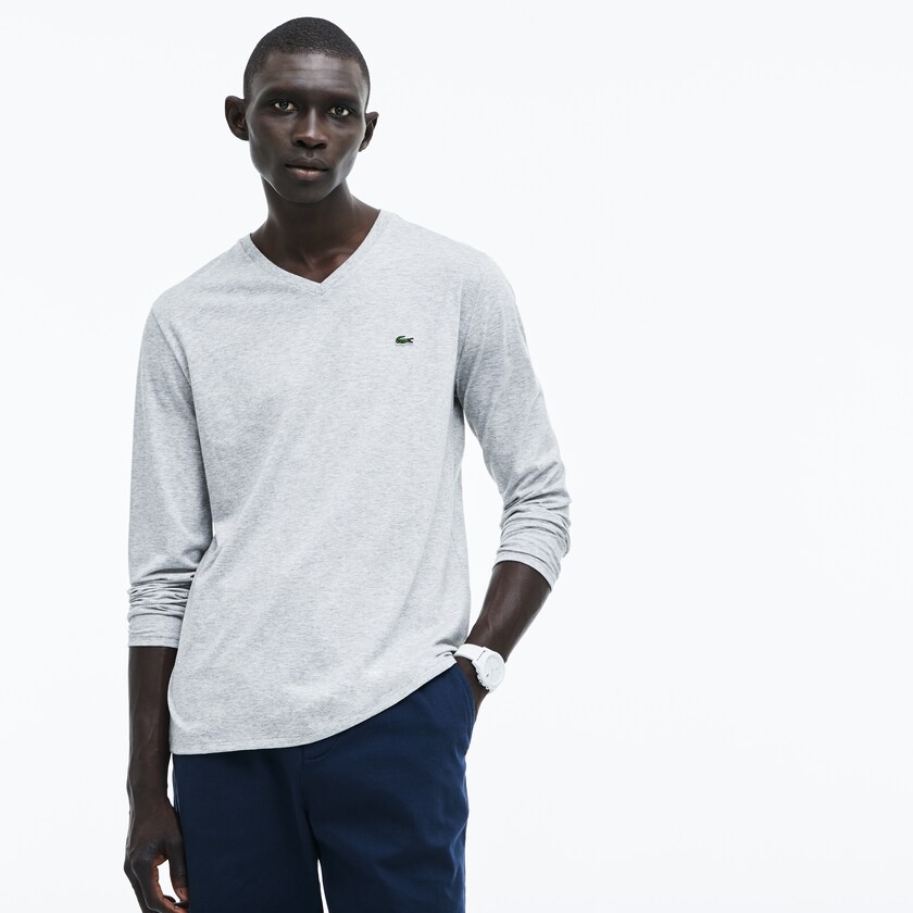 Camiseta Lacoste V-neck Soft Cotton Hombre Grises | IY8-88378K6